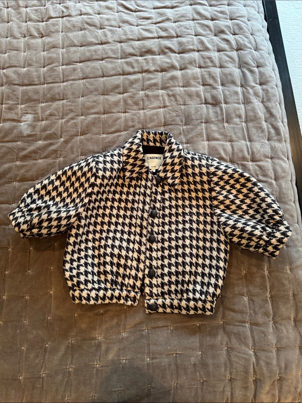 L'AGENCE Kids Black & White Houndstooth Button-Front Jacket